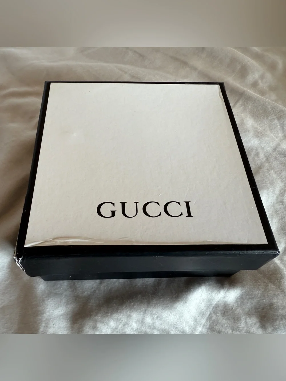 Gucci Gift Storage Belt Box 5.5” X 5.5” X2.5” Black Cream Empty Presentation Box